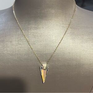 Spike Crystal Pendant on Gold Plated Necklace.